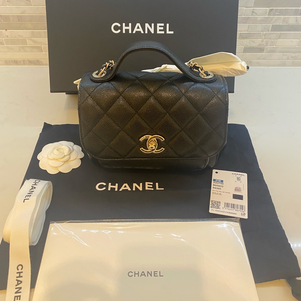 CHANEL Coco Top Handle Bag Quilted Caviar mini
